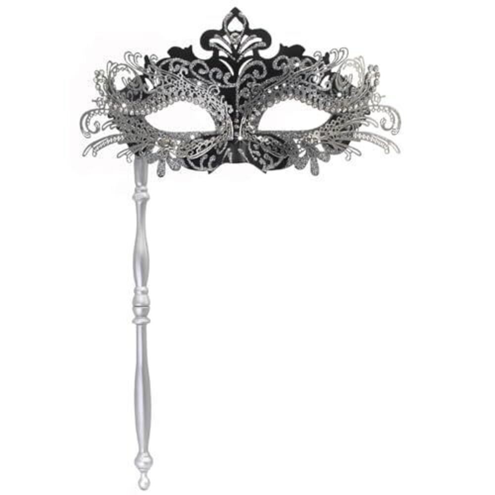 6382 Masquerade Mask with Stick, Handheld Mardi Gras Mask,Venetian Party